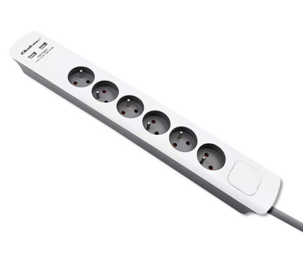 QOLTEC antyprzepięciowa - 6 gniazd, 2x USB, 1.8m, biało-szara - 1122594 - zdjęcie 2